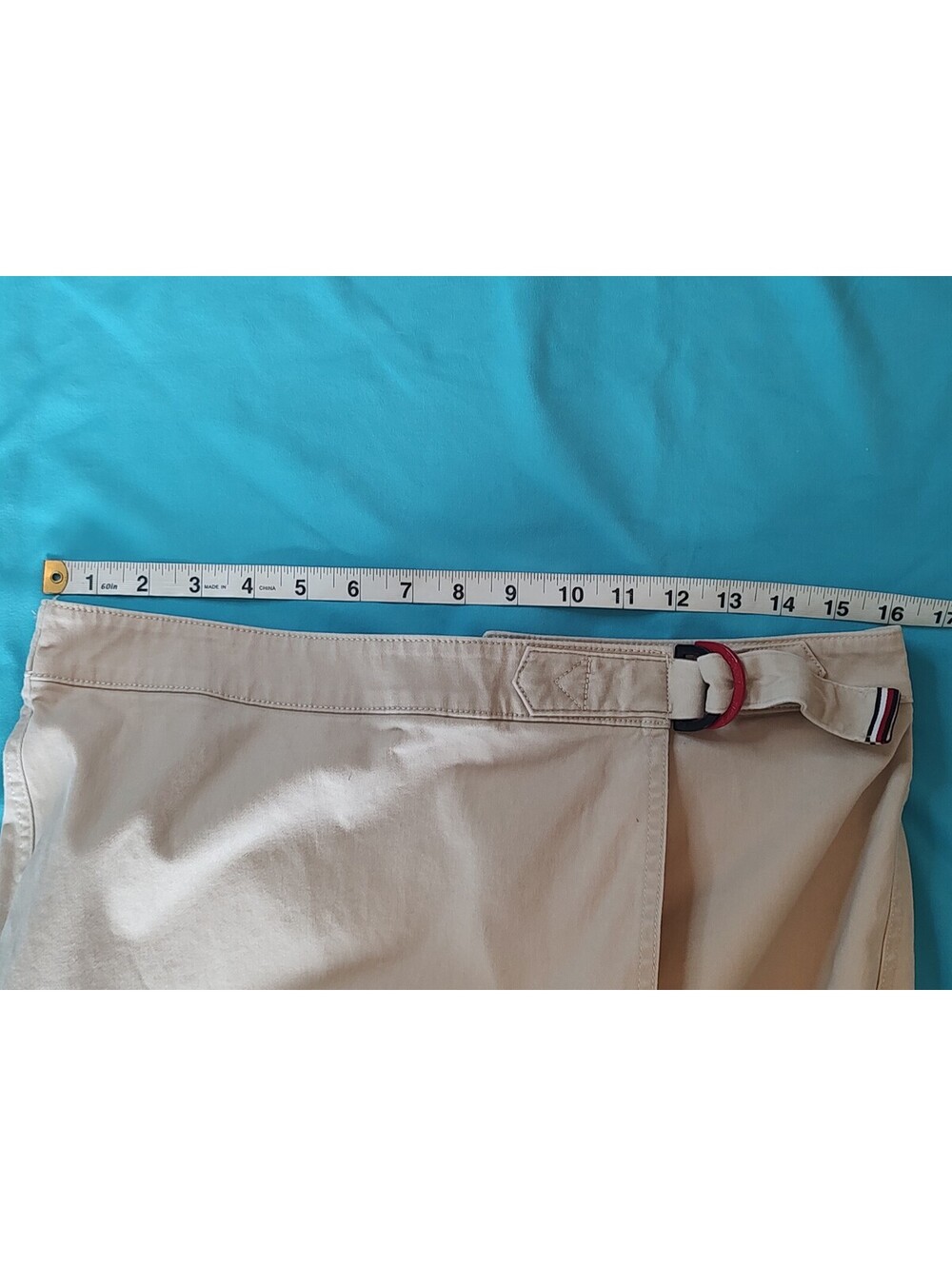 Tommy Hilfiger Hollywood Solid Chino Skort red D-ring buckle closure waistband. - Picture 6 of 8